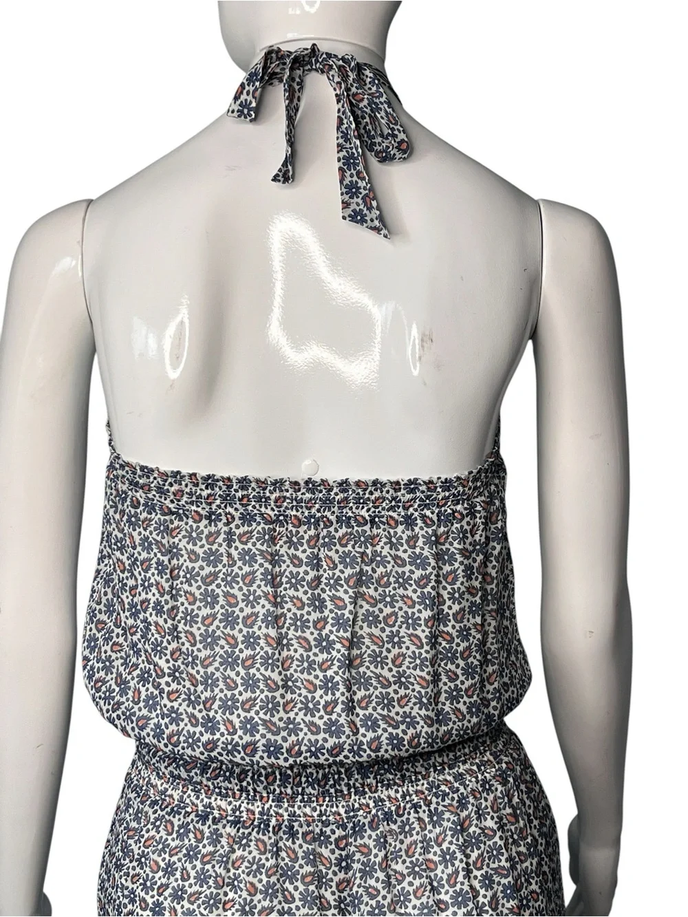 Tory Burch Silk Ditsy Floral Wide Leg Halter D-Ring Tassel Jumpsuit XS